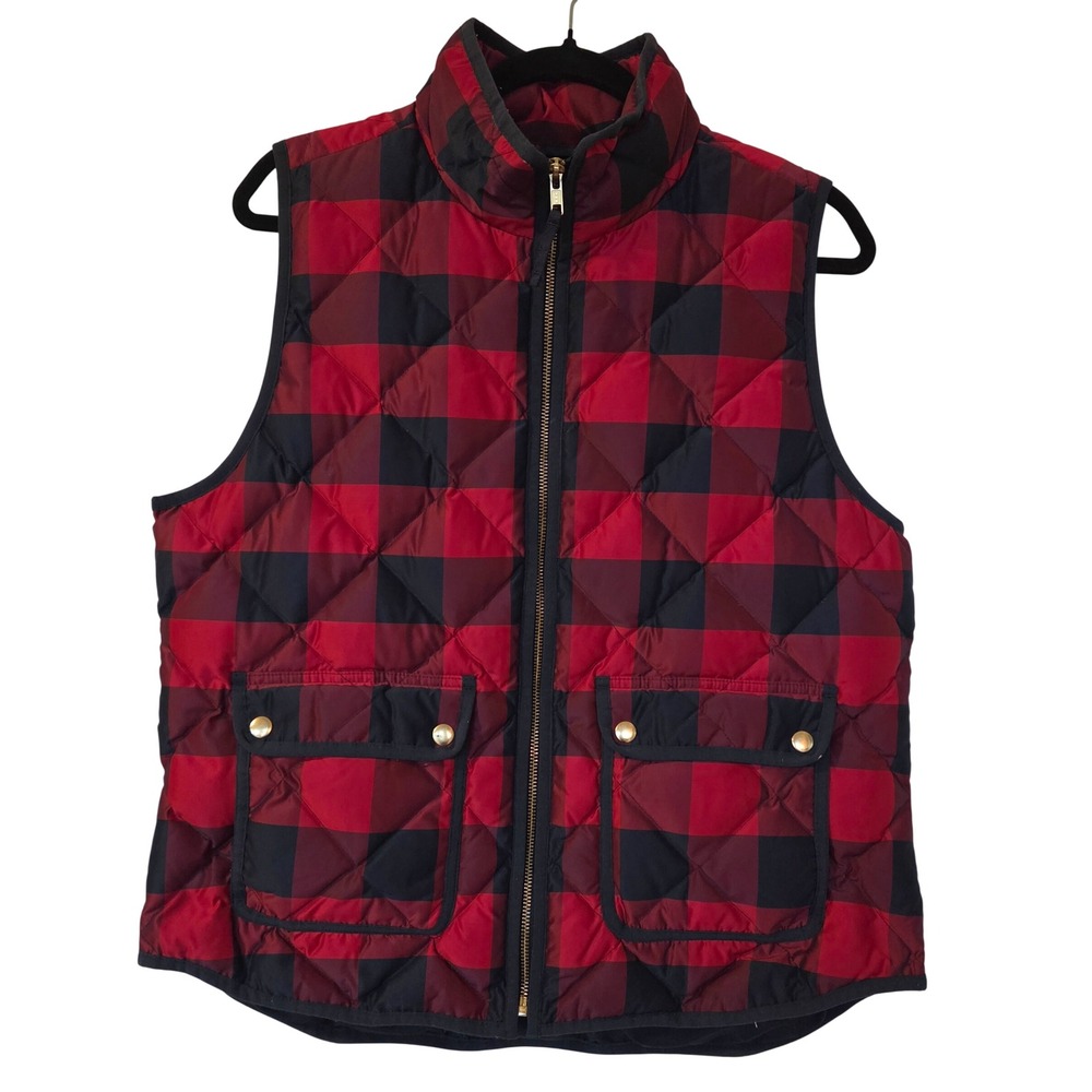 J.Crew Excursion Quilted Down Puffer Vest Buffalo Plaid L Fall Outdoor Preppy
